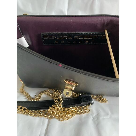 Vintage Rare Sondra Roberts Square Black Beige Crossbody Leather - Picture 9 of 9